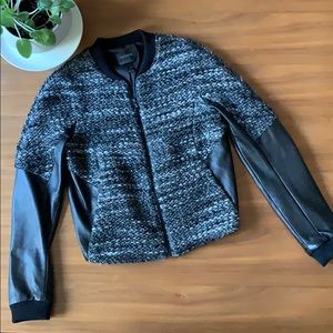 Danier Heathered Wool & Italian Leather Bomber Jacket Size XS